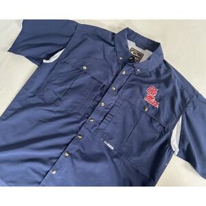 Ole Miss Drake Clothing Company Mens Button Up Short Sleeve Large Vented Fishing